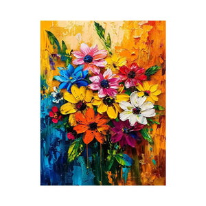 Colorful abstract floral bouquet luxury canvas wall art with vibrant textured flowers and modern gallery style