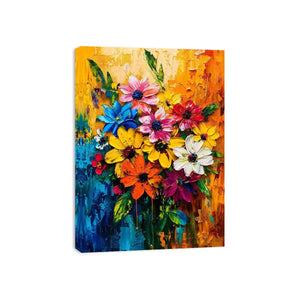 Colorful abstract floral bouquet luxury canvas wall art with vibrant textured flowers and modern gallery style