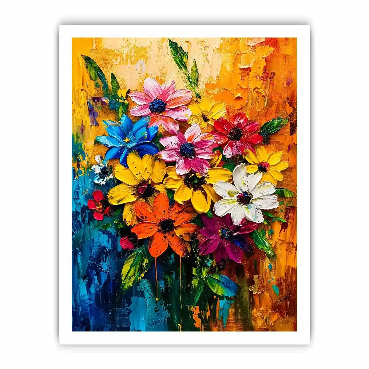 Colorful abstract floral bouquet luxury canvas wall art with vibrant textured flowers and modern gallery style