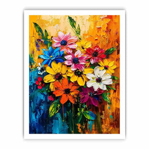 Colorful abstract floral bouquet luxury canvas wall art with vibrant textured flowers and modern gallery style