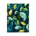 Modern botanical leaf wall art with teal background and elegant green foliage canvas painting