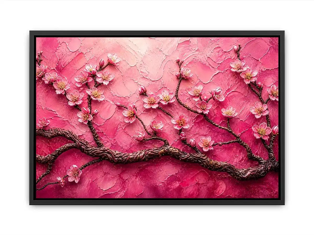 Pink cherry blossom painting with textured background and delicate floral branches