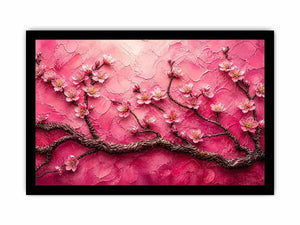 Pink cherry blossom painting with textured background and delicate floral branches