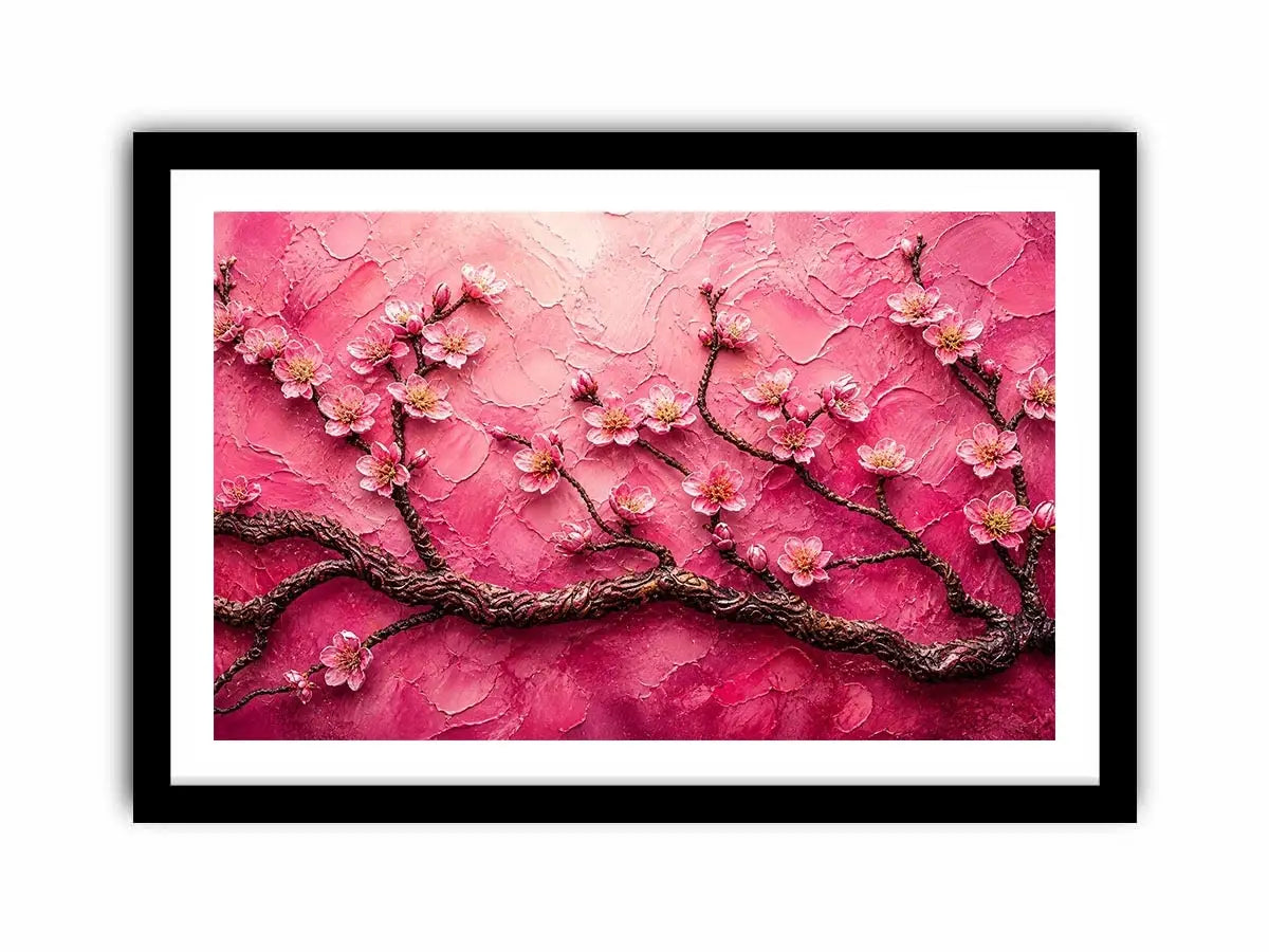 Pink cherry blossom painting with textured background and delicate floral branches