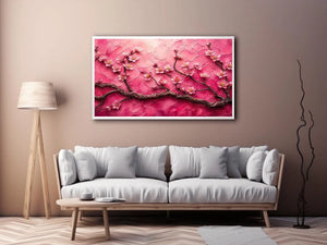 Pink cherry blossom painting with textured background and delicate floral branches