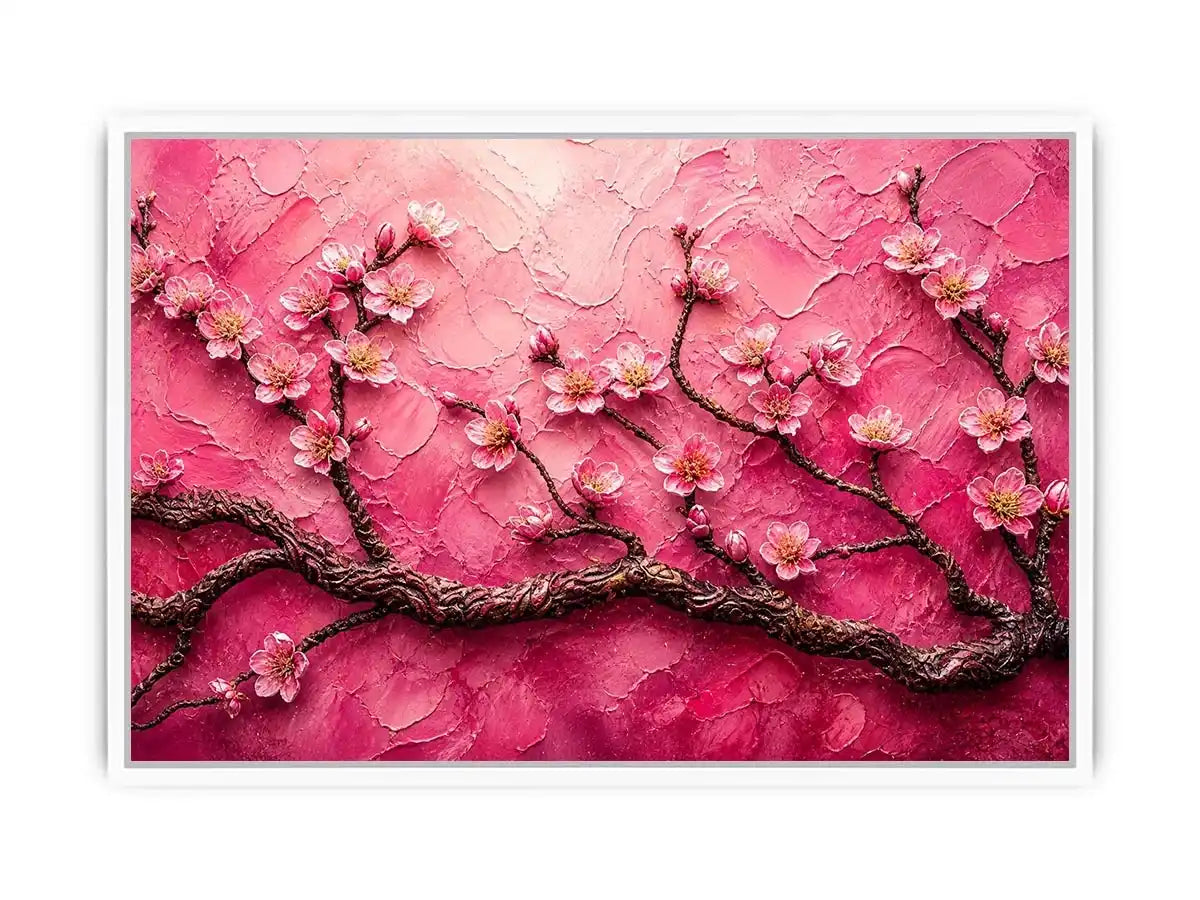 Pink cherry blossom painting with textured background and delicate floral branches