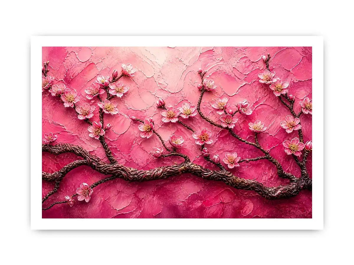 Pink cherry blossom painting with textured background and delicate floral branches