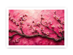 Pink cherry blossom painting with textured background and delicate floral branches