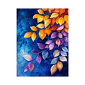 Elegant botanical leaf wall art with blue background and gold purple foliage modern canvas painting
