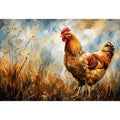 Rustic rooster farmhouse wall art with earthy painterly texture and modern country canvas decor