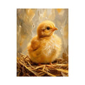Cute fluffy baby chick farmhouse wall art with warm rustic painterly texture for nursery decor