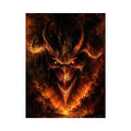 Dark fantasy dragon wall art with fiery glowing eyes and gothic infernal atmosphere