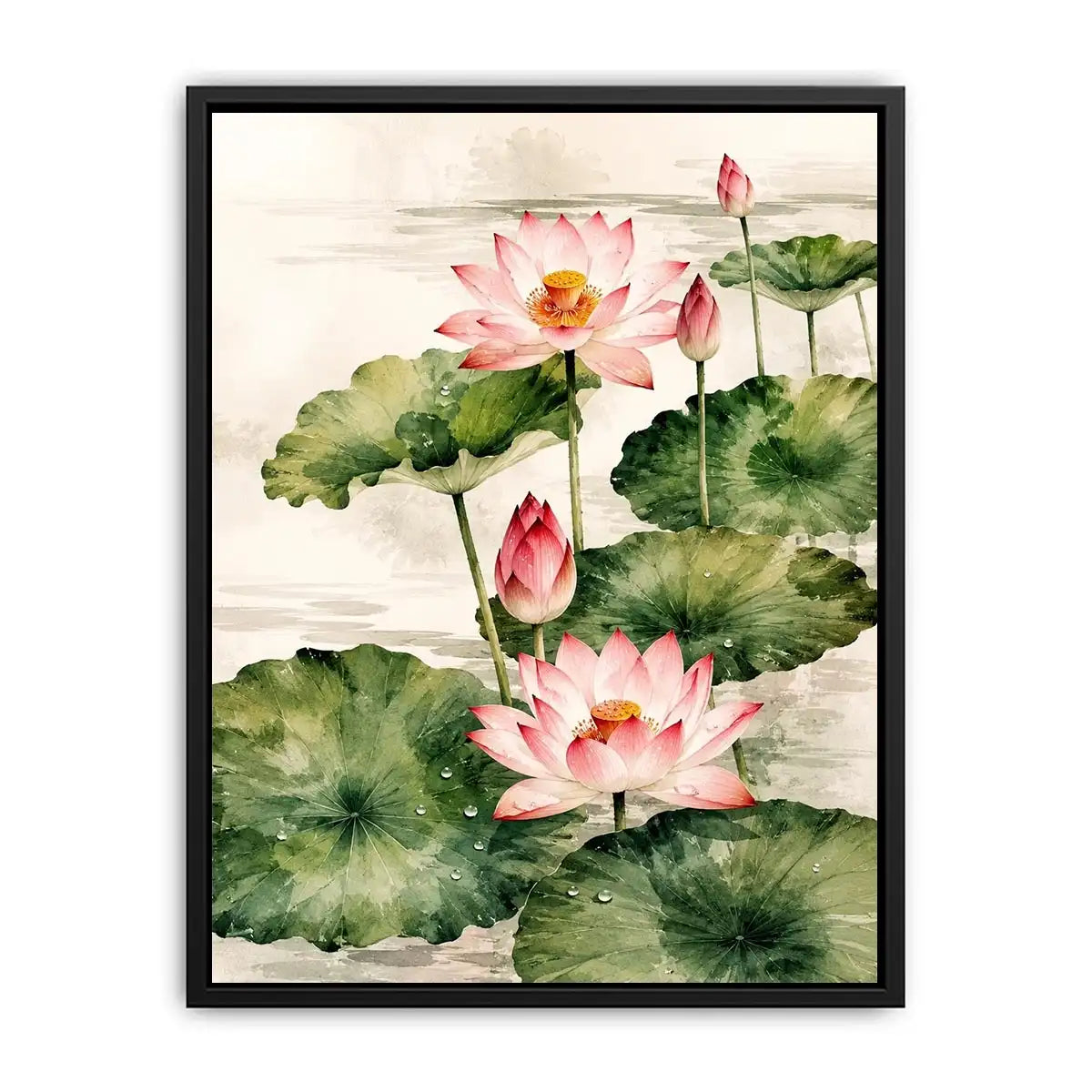 Minimal lotus flower wall art with soft watercolor petals and elegant zen botanical composition