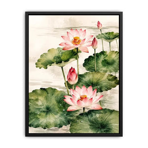 Minimal lotus flower wall art with soft watercolor petals and elegant zen botanical composition