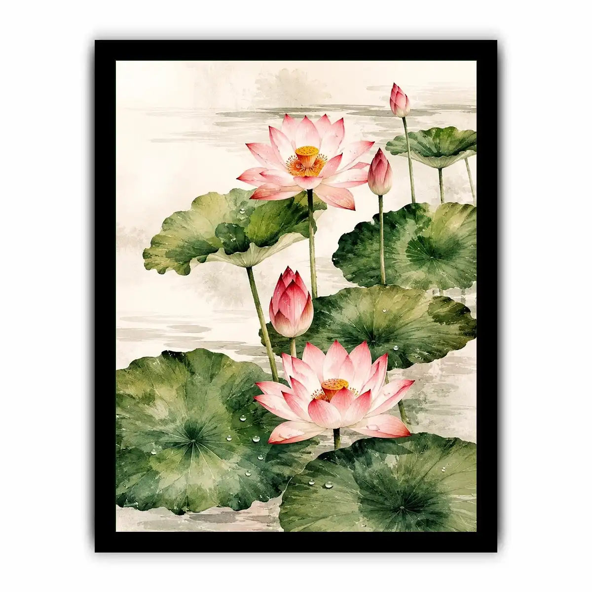 Minimal lotus flower wall art with soft watercolor petals and elegant zen botanical composition