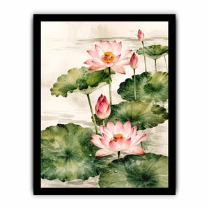 Minimal lotus flower wall art with soft watercolor petals and elegant zen botanical composition