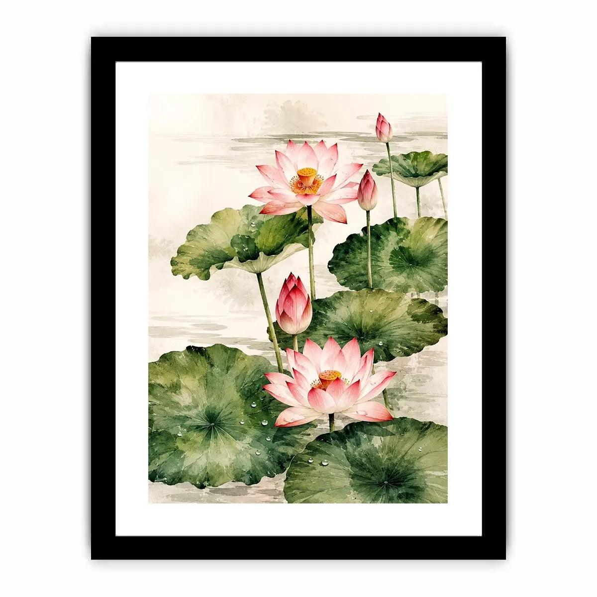 Minimal lotus flower wall art with soft watercolor petals and elegant zen botanical composition