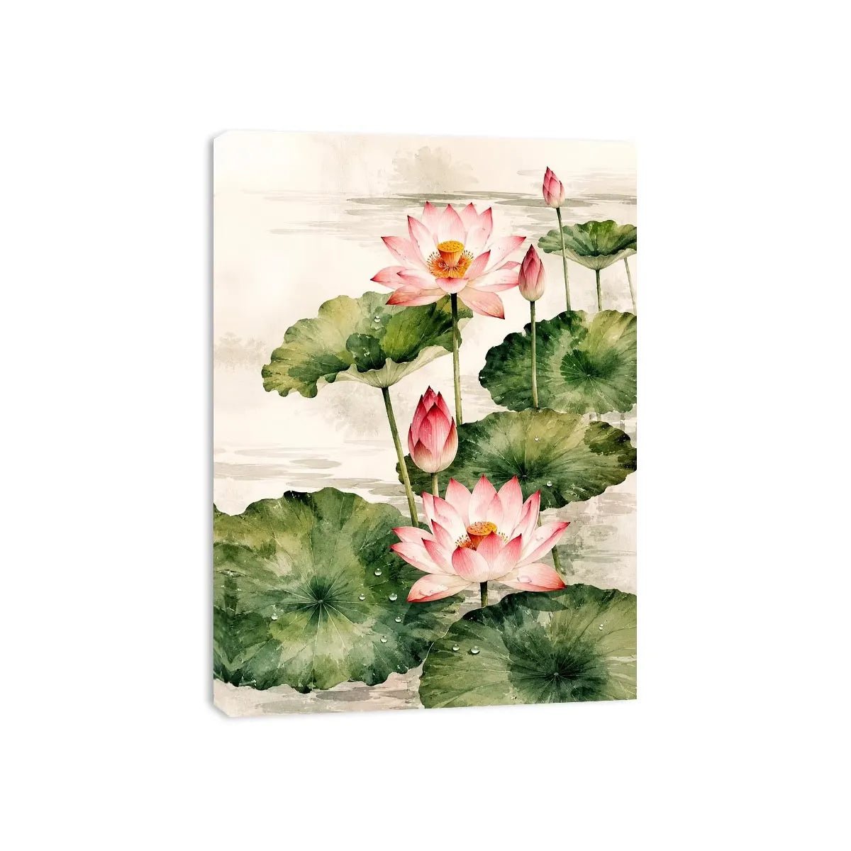 Minimal lotus flower wall art with soft watercolor petals and elegant zen botanical composition