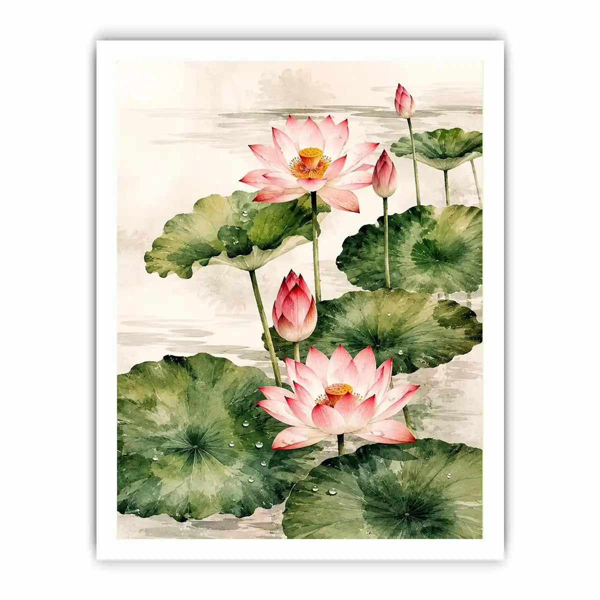 Minimal lotus flower wall art with soft watercolor petals and elegant zen botanical composition