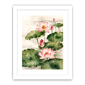 Minimal lotus flower wall art with soft watercolor petals and elegant zen botanical composition