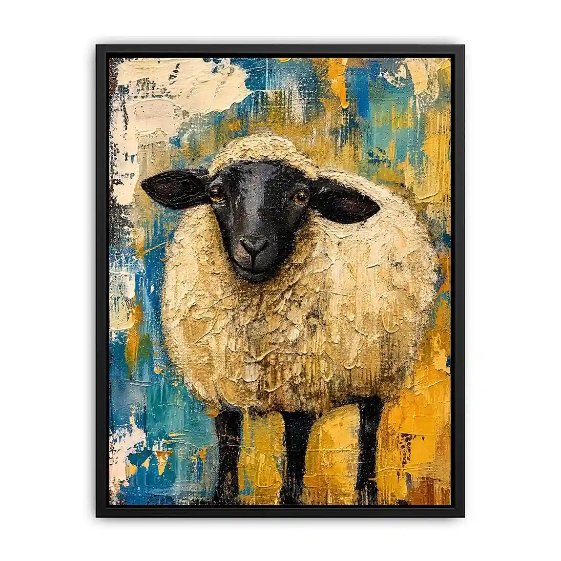 Abstract sheep wall art with textured farmhouse style and neutral rustic color palette