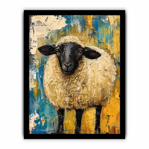 Abstract sheep wall art with textured farmhouse style and neutral rustic color palette