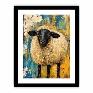 Abstract sheep wall art with textured farmhouse style and neutral rustic color palette