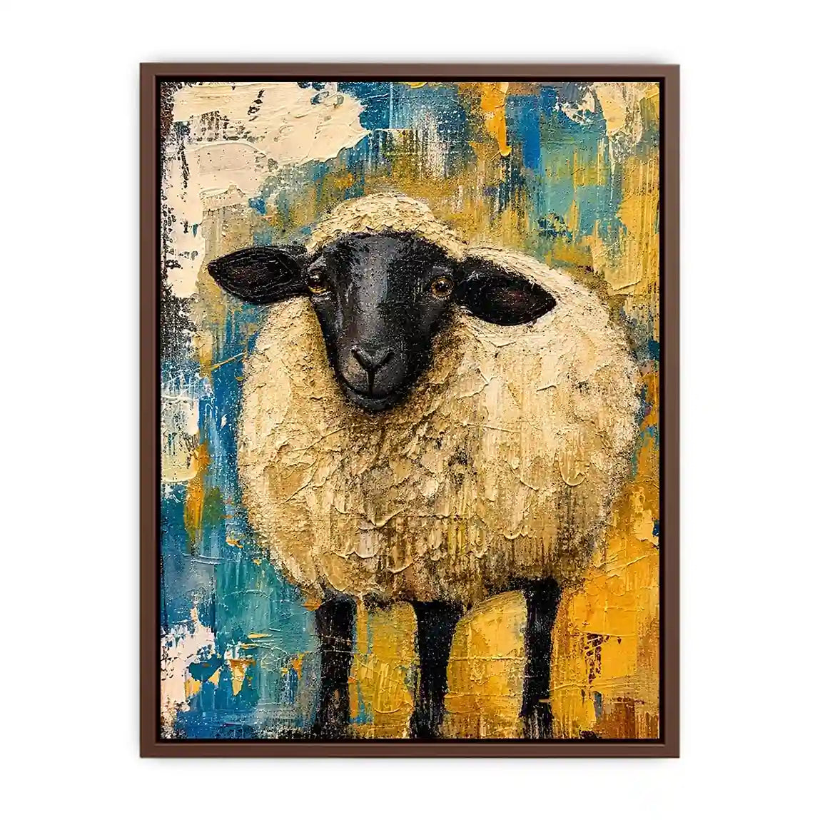 Abstract sheep wall art with textured farmhouse style and neutral rustic color palette