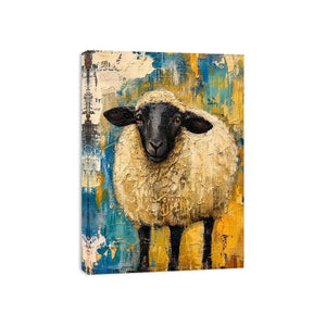 Abstract sheep wall art with textured farmhouse style and neutral rustic color palette