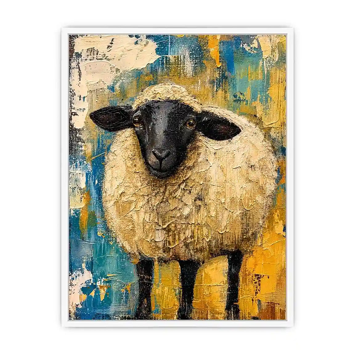 Abstract sheep wall art with textured farmhouse style and neutral rustic color palette