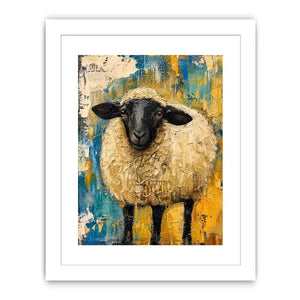 Abstract sheep wall art with textured farmhouse style and neutral rustic color palette