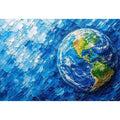 Modern abstract Earth wall art featuring vibrant blue cosmic textures and colorful planet design in contemporary space painting style