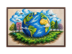 Colorful Earth Day wall art featuring illustrated globe nature trees and eco friendly environmental design in artistic sketch style