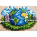 Colorful Earth Day wall art featuring illustrated globe nature trees and eco friendly environmental design in artistic sketch style