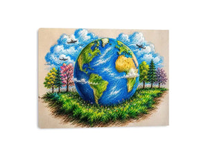 Colorful Earth Day wall art featuring illustrated globe nature trees and eco friendly environmental design in artistic sketch style
