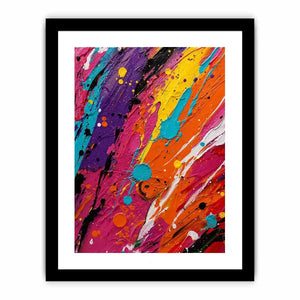 Vibrant colorful abstract wall art featuring expressive paint splashes and bold neon textures in contemporary modern style