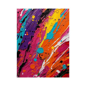 Vibrant colorful abstract wall art featuring expressive paint splashes and bold neon textures in contemporary modern style