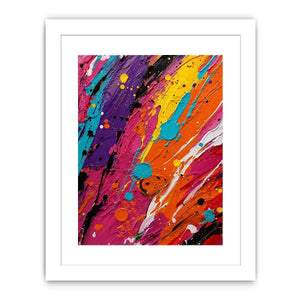 Vibrant colorful abstract wall art featuring expressive paint splashes and bold neon textures in contemporary modern style