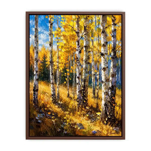 Aspen forest wall art featuring golden autumn trees and soft woodland light in impressionist landscape painting style