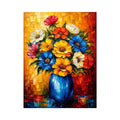 Colorful floral vase wall art featuring vibrant bouquet flowers in blue vase with bold modern impressionist painting style