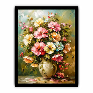 Elegant floral bouquet wall art featuring soft pink cream and pastel flowers in luxury impressionist painting style