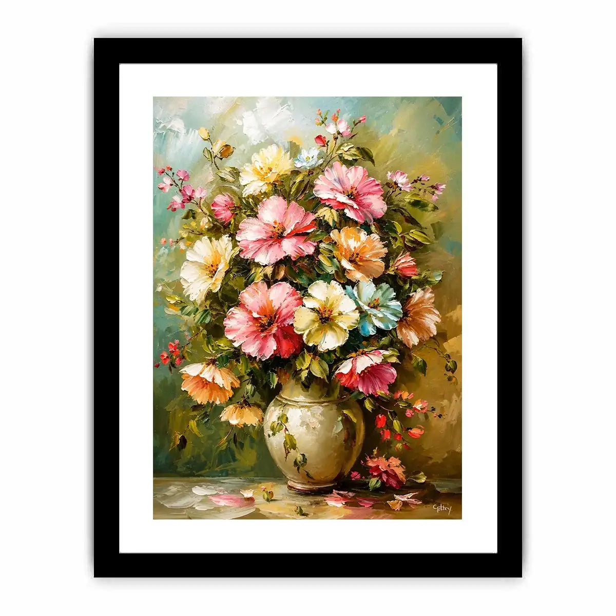 Elegant floral bouquet wall art featuring soft pink cream and pastel flowers in luxury impressionist painting style