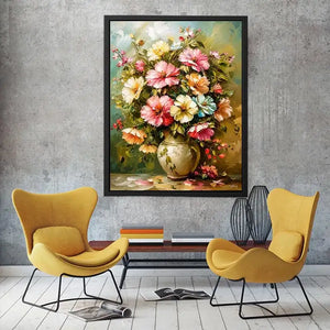 Elegant floral bouquet wall art featuring soft pink cream and pastel flowers in luxury impressionist painting style