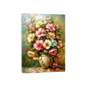 Elegant floral bouquet wall art featuring soft pink cream and pastel flowers in luxury impressionist painting style
