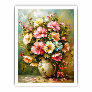 Elegant floral bouquet wall art featuring soft pink cream and pastel flowers in luxury impressionist painting style