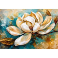 Elegant white magnolia flower painting with soft aqua background botanical wall art