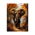 Majestic elephant walking through a misty autumn forest path in painterly style