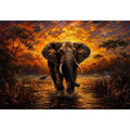 Majestic elephant wildlife painting with golden sunset landscape and dramatic safari scenery wall art canvas