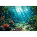 Underwater coral reef ocean landscape with sunlight rays and tropical sea life wall art canvas