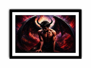 Dark fantasy fallen angel painting with black wings crimson abstract textures and gothic wall art canvas